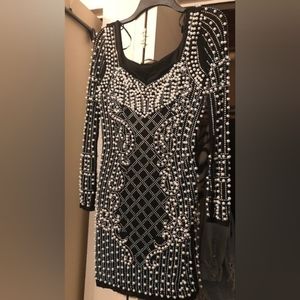 Black short dress with pearls